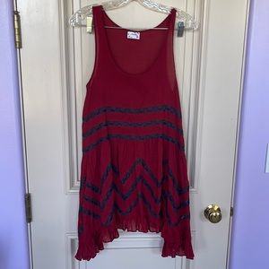 Free people red and black lace tunic dress